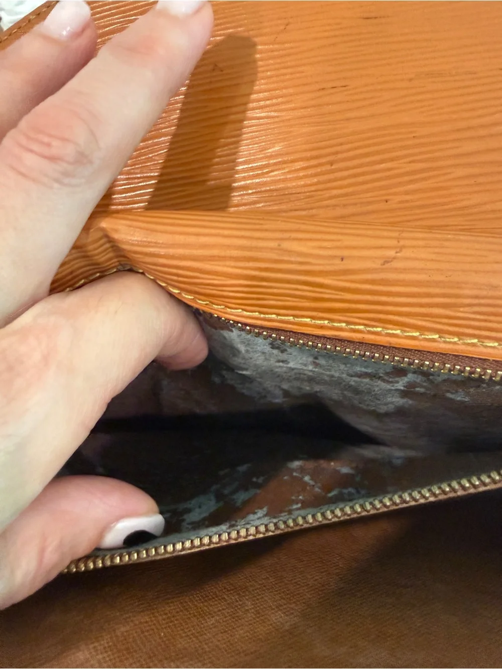 Louis Vuitton Tan Epi Leather Wristlet Clutch with Gold Hardware project piece